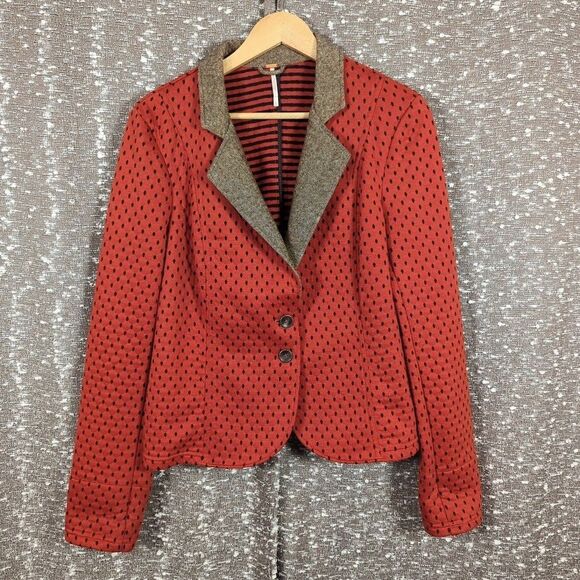 Free People Jackets & Blazers - Free People Diamond Quilted Polka Dot Red/Brown Blazer Women's Large